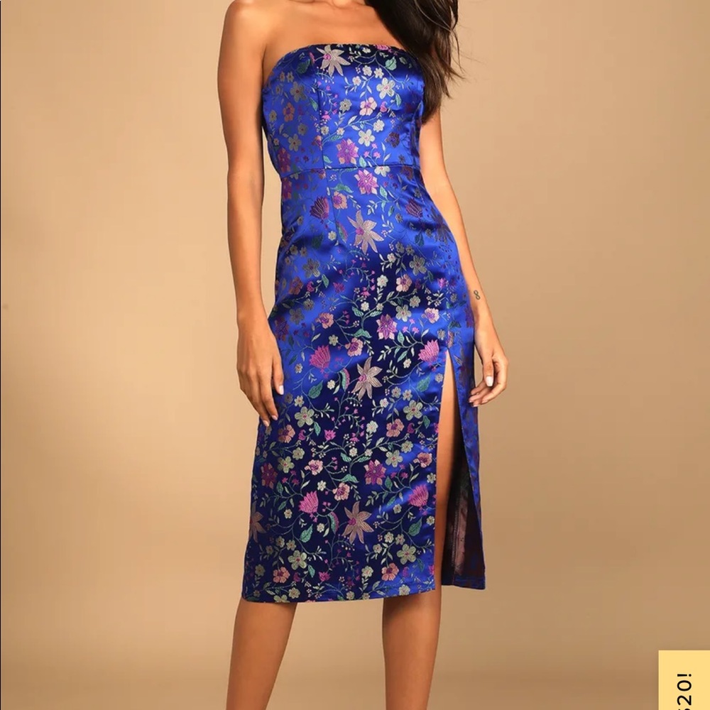 NWT Lulus blue floral satin midi dress